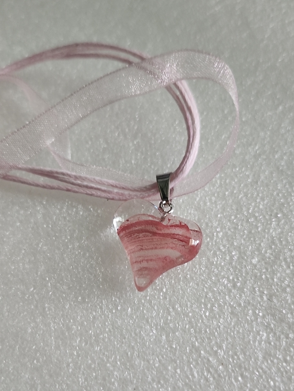 Hand Crafted Pink Glass Heart Pendant Necklace